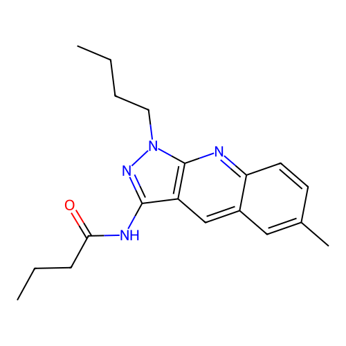 N-(1-butyl-6-methylpyrazolo[3,4-b]quinolin-3-yl)butanamide structure
