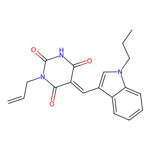 (E)-1-allyl-5-((1-propyl-1H-indol-3-yl)methylene)pyrimidine-2,4,6(1H,3H,5H)-trione structure