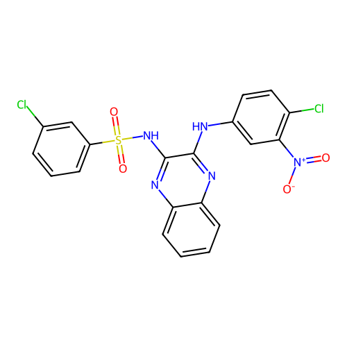 3-chloro-N-(3-((4-chloro-3-nitrophenyl)amino)quinoxalin-2-yl)benzenesulfonamide structure
