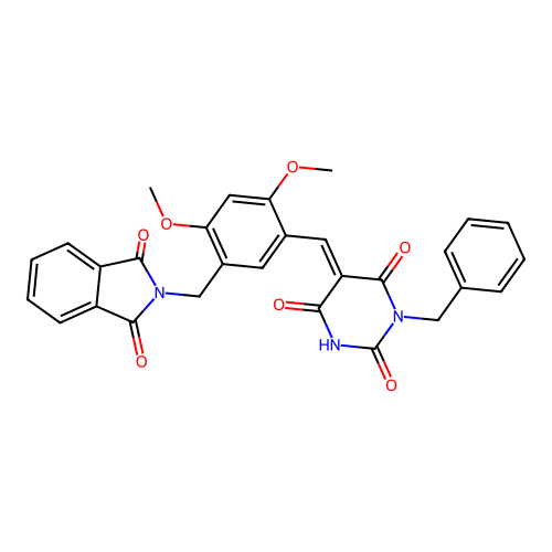 (E)-1-benzyl-5-(5-((1,3-dioxoisoindolin-2-yl)methyl)-2,4-dimethoxybenzylidene)pyrimidine-2,4,6(1H,3H,5H)-trione structure