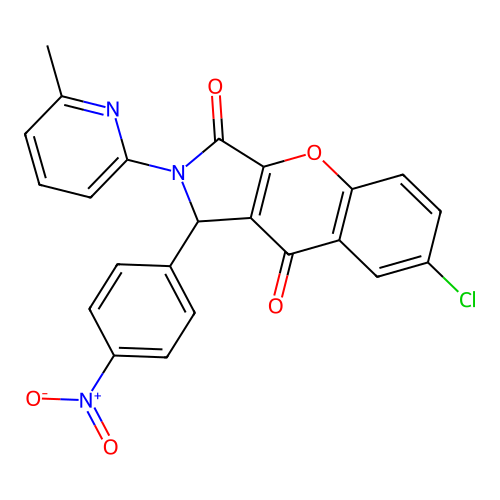 7-chloro-2-(6-methylpyridin-2-yl)-1-(4-nitrophenyl)-1,2-dihydrochromeno[2,3-c]pyrrole-3,9-dione structure