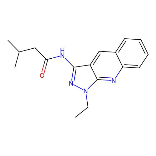 N-(1-ethylpyrazolo[3,4-b]quinolin-3-yl)-3-methylbutanamide structure