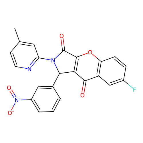 7-fluoro-2-(4-methylpyridin-2-yl)-1-(3-nitrophenyl)-1,2-dihydrochromeno[2,3-c]pyrrole-3,9-dione structure