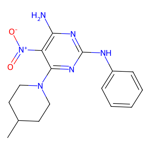 [4-Amino-6-(4-methylpiperidyl)-5-nitropyrimidin-2-yl]phenylamine structure