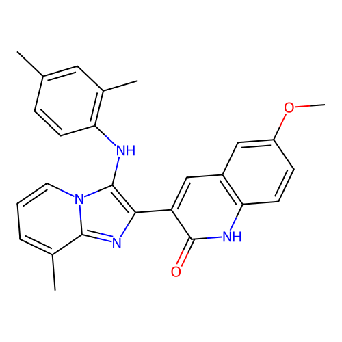 3-(3-((2,4-dimethylphenyl)amino)-8-methylimidazo[1,2-a]pyridin-2-yl)-6-methoxyquinolin-2-ol structure