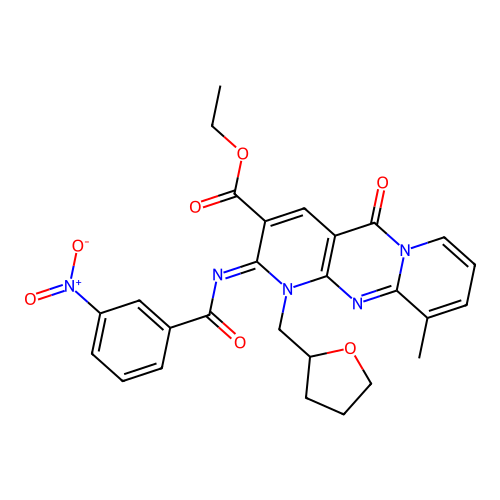(Z)-ethyl 10-methyl-2-((3-nitrobenzoyl)imino)-5-oxo-1-((tetrahydrofuran-2-yl)methyl)-2,5-dihydro-1H-dipyrido[1,2-a:2',3'-d]pyrimidine-3-carboxylate structure