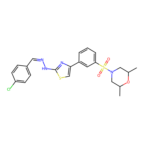 4-[(3-{(2Z)-2-[(2E)-(4-chlorobenzylidene)hydrazinylidene]-2,3-dihydro-1,3-thiazol-4-yl}phenyl)sulfonyl]-2,6-dimethylmorpholine structure