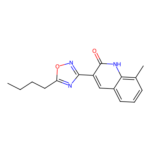 3-(5-butyl-1,2,4-oxadiazol-3-yl)-8-methylquinolin-2(1H)-one structure