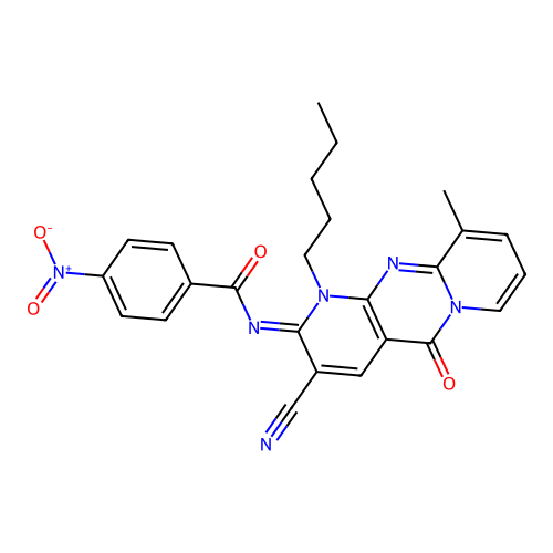 N-[(2E)-3-cyano-10-methyl-5-oxo-1-pentyl-1,5-dihydro-2H-dipyrido[1,2-a:2',3'-d]pyrimidin-2-ylidene]-4-nitrobenzamide structure