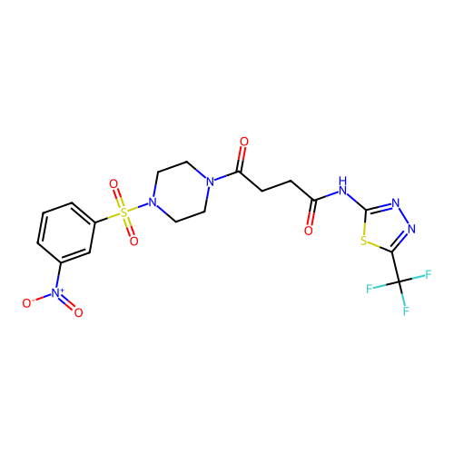 4-(4-((3-nitrophenyl)sulfonyl)piperazin-1-yl)-4-oxo-N-(5-(trifluoromethyl)-1,3,4-thiadiazol-2-yl)butanamide structure
