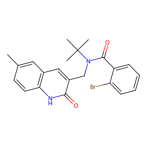 2-bromo-N-tert-butyl-N-[(6-methyl-2-oxo-1H-quinolin-3-yl)methyl]benzamide structure