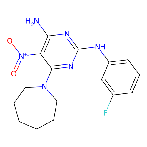 6-(azepan-1-yl)-N~2~-(3-fluorophenyl)-5-nitropyrimidine-2,4-diamine structure