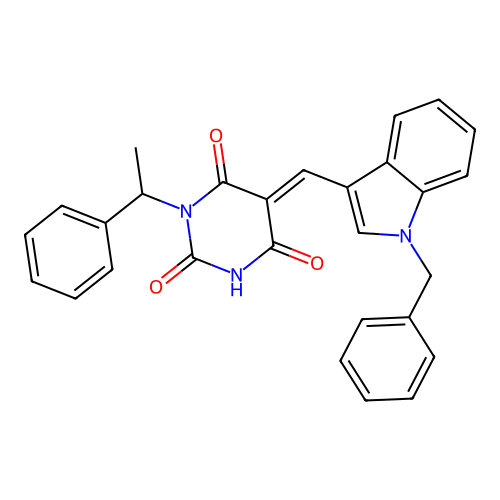 (5E)-5-[(1-benzylindol-3-yl)methylidene]-1-(1-phenylethyl)-1,3-diazinane-2,4,6-trione structure