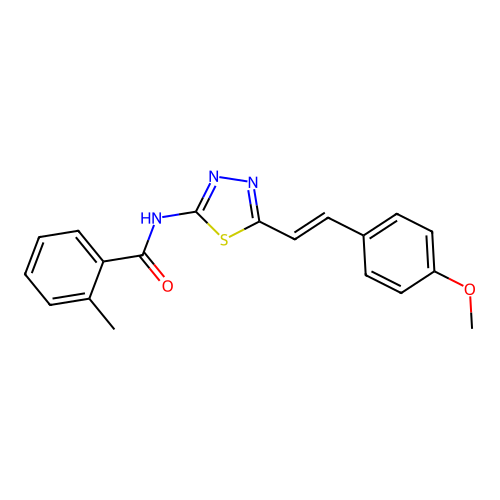 N-{5-[(E)-2-(4-methoxyphenyl)ethenyl]-1,3,4-thiadiazol-2-yl}-2-methylbenzamide structure
