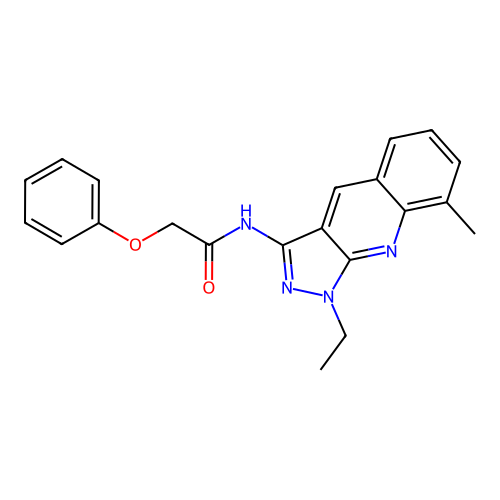 N-(1-ethyl-8-methylpyrazolo[3,4-b]quinolin-3-yl)-2-phenoxyacetamide structure