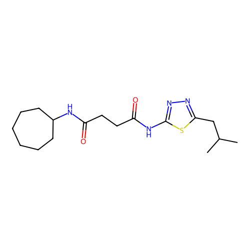 N1-cycloheptyl-N4-(5-isobutyl-1,3,4-thiadiazol-2-yl)succinamide structure