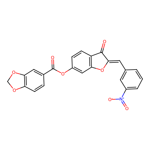 (Z)-2-(3-nitrobenzylidene)-3-oxo-2,3-dihydrobenzofuran-6-yl benzo[d][1,3]dioxole-5-carboxylate structure