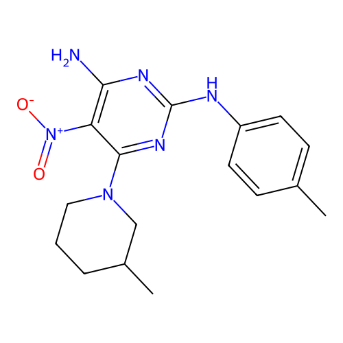 [4-Amino-6-(3-methylpiperidyl)-5-nitropyrimidin-2-yl](4-methylphenyl)amine structure