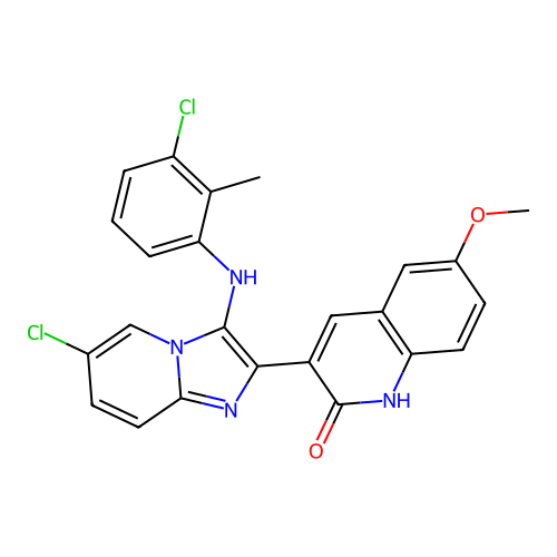 3-(6-chloro-3-((3-chloro-2-methylphenyl)amino)imidazo[1,2-a]pyridin-2-yl)-6-methoxyquinolin-2-ol structure