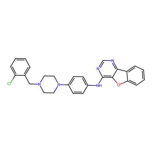 N-(4-(4-(2-chlorobenzyl)piperazin-1-yl)phenyl)benzofuro[3,2-d]pyrimidin-4-amine structure