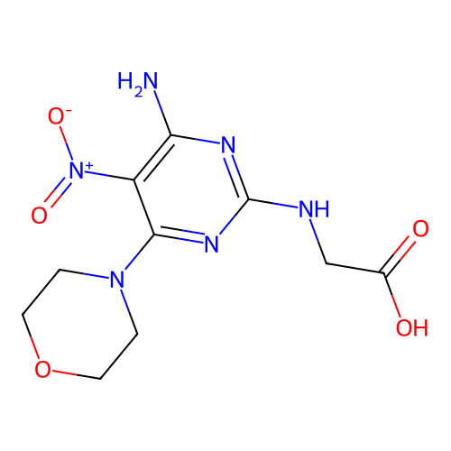 2-[(4-Amino-6-morpholin-4-yl-5-nitropyrimidin-2-yl)amino]acetic acid structure