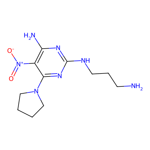 N~2~-(3-aminopropyl)-5-nitro-6-(pyrrolidin-1-yl)pyrimidine-2,4-diamine structure