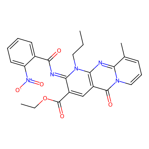 (Z)-ethyl 10-methyl-2-((2-nitrobenzoyl)imino)-5-oxo-1-propyl-2,5-dihydro-1H-dipyrido[1,2-a:2',3'-d]pyrimidine-3-carboxylate structure