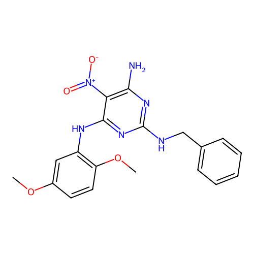 {6-Amino-5-nitro-2-[benzylamino]pyrimidin-4-yl}(2,5-dimethoxyphenyl)amine structure