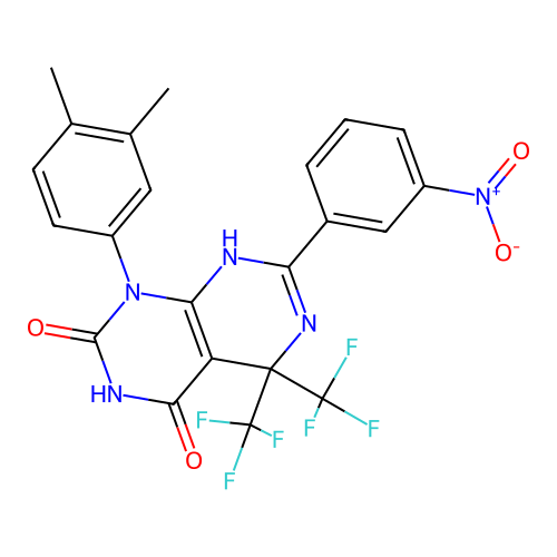 1-(3,4-dimethylphenyl)-7-(3-nitrophenyl)-5,5-bis(trifluoromethyl)-5,8-dihydropyrimido[4,5-d]pyrimidine-2,4(1H,3H)-dione structure
