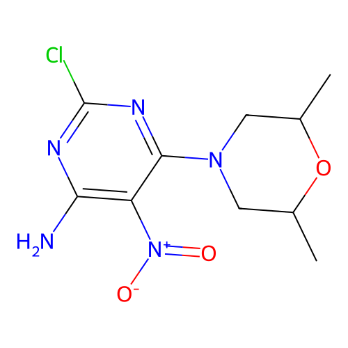 2-Chloro-6-(2,6-dimethylmorpholin-4-yl)-5-nitropyrimidin-4-amine structure