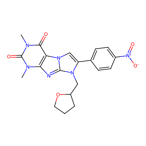 2,4-dimethyl-7-(4-nitrophenyl)-6-(oxolan-2-ylmethyl)purino[7,8-a]imidazole-1,3-dione structure