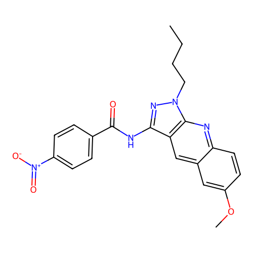 N-(1-butyl-6-methoxypyrazolo[3,4-b]quinolin-3-yl)-4-nitrobenzamide structure