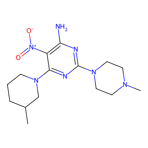 2-(4-Methylpiperazin-1-yl)-6-(3-methylpiperidin-1-yl)-5-nitropyrimidin-4-amine structure