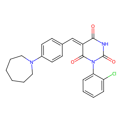 (Z)-5-(4-(azepan-1-yl)benzylidene)-1-(2-chlorophenyl)pyrimidine-2,4,6(1H,3H,5H)-trione structure