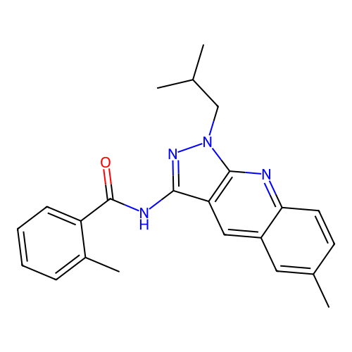 2-methyl-N-[6-methyl-1-(2-methylpropyl)pyrazolo[3,4-b]quinolin-3-yl]benzamide structure