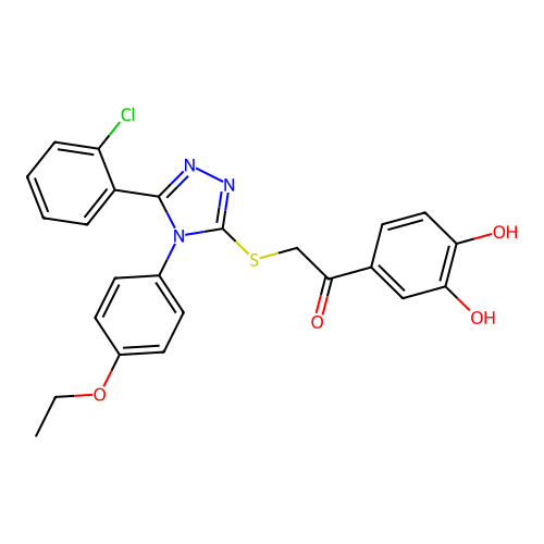 1-(3,4-dihydroxyphenyl)-2-[5-(2-chlorophenyl)-4-(4-ethoxyphenyl)(1,2,4-triazol -3-ylthio)]ethan-1-one structure