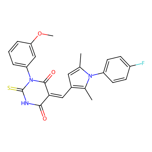 (5Z)-5-[[1-(4-fluorophenyl)-2,5-dimethylpyrrol-3-yl]methylidene]-1-(3-methoxyphenyl)-2-sulfanylidene-1,3-diazinane-4,6-dione structure
