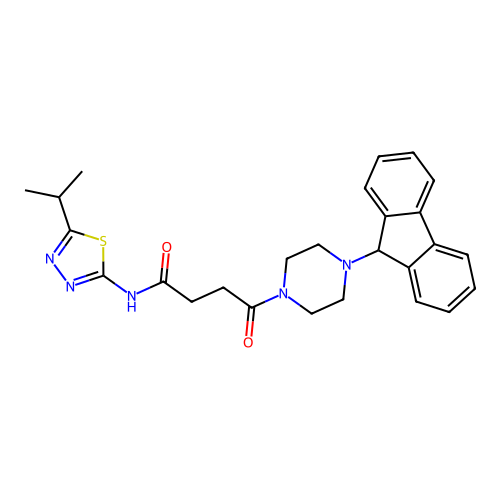 4-(4-(9H-fluoren-9-yl)piperazin-1-yl)-N-(5-isopropyl-1,3,4-thiadiazol-2-yl)-4-oxobutanamide structure