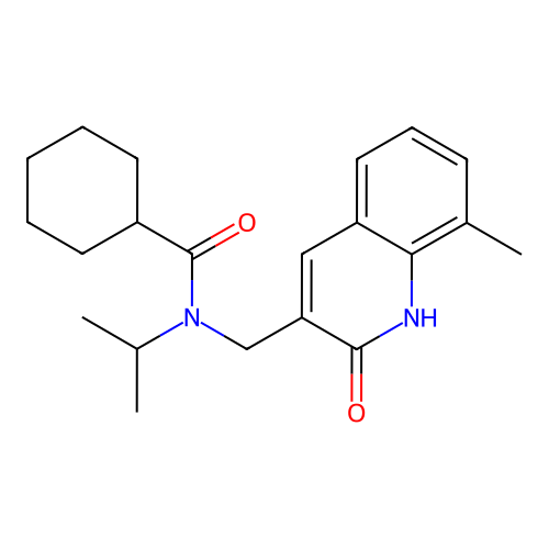 N-((2-hydroxy-8-methylquinolin-3-yl)methyl)-N-isopropylcyclohexanecarboxamide structure