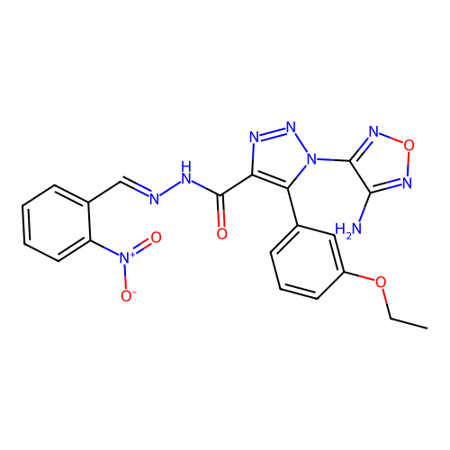 (E)-1-(4-amino-1,2,5-oxadiazol-3-yl)-5-(3-ethoxyphenyl)-N'-(2-nitrobenzylidene)-1H-1,2,3-triazole-4-carbohydrazide structure