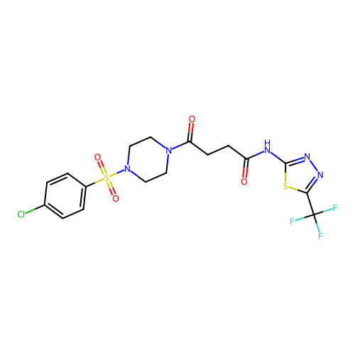 4-(4-((4-chlorophenyl)sulfonyl)piperazin-1-yl)-4-oxo-N-(5-(trifluoromethyl)-1,3,4-thiadiazol-2-yl)butanamide structure