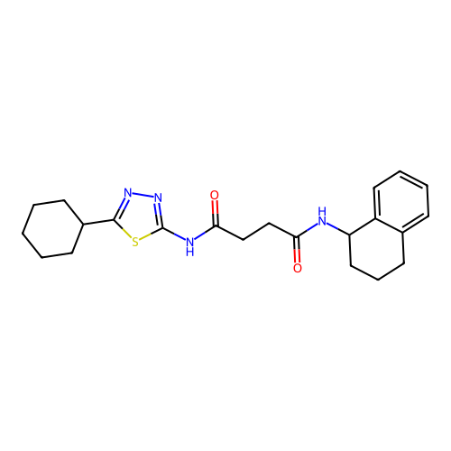 N'-(5-cyclohexyl-1,3,4-thiadiazol-2-yl)-N-(1,2,3,4-tetrahydronaphthalen-1-yl)butanediamide structure