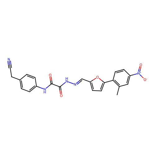 (E)-N-(4-(cyanomethyl)phenyl)-2-(2-((5-(2-methyl-4-nitrophenyl)furan-2-yl)methylene)hydrazinyl)-2-oxoacetamide structure