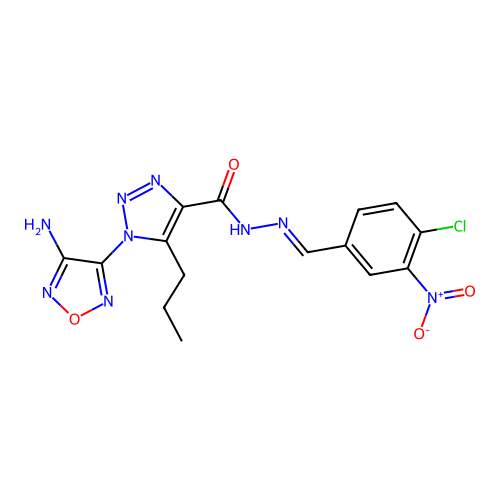 (E)-1-(4-amino-1,2,5-oxadiazol-3-yl)-N'-(4-chloro-3-nitrobenzylidene)-5-propyl-1H-1,2,3-triazole-4-carbohydrazide structure