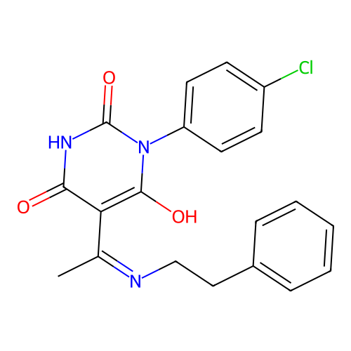 1-(4-chlorophenyl)-5-[1-(phenethylamino)ethylidene]-1,3-diazinane-2,4,6-trione structure