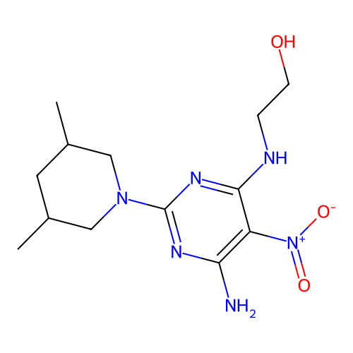 2-((6-Amino-2-(3,5-dimethylpiperidin-1-yl)-5-nitropyrimidin-4-yl)amino)ethanol structure