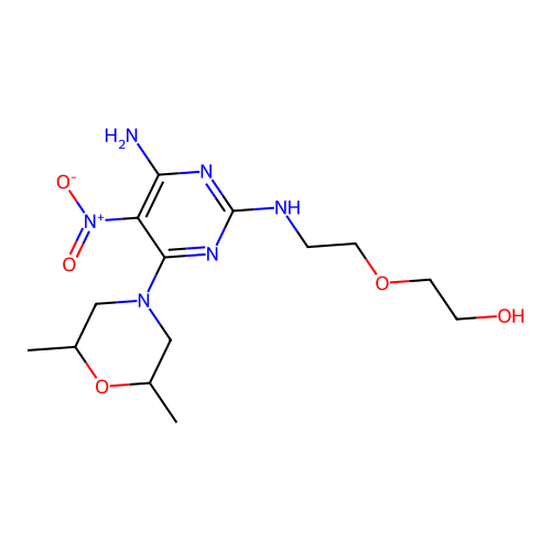 2-(2-((4-amino-6-(2,6-dimethylmorpholino)-5-nitropyrimidin-2-yl)amino)ethoxy)ethanol structure