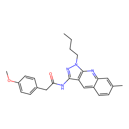 N-(1-butyl-7-methylpyrazolo[3,4-b]quinolin-3-yl)-2-(4-methoxyphenyl)acetamide structure
