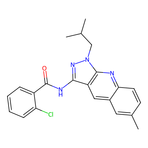 2-chloro-N-(1-isobutyl-6-methyl-1H-pyrazolo[3,4-b]quinolin-3-yl)benzamide structure