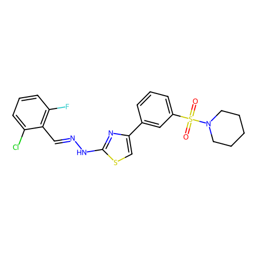 (E)-2-(2-(2-chloro-6-fluorobenzylidene)hydrazinyl)-4-(3-(piperidin-1-ylsulfonyl)phenyl)thiazole structure